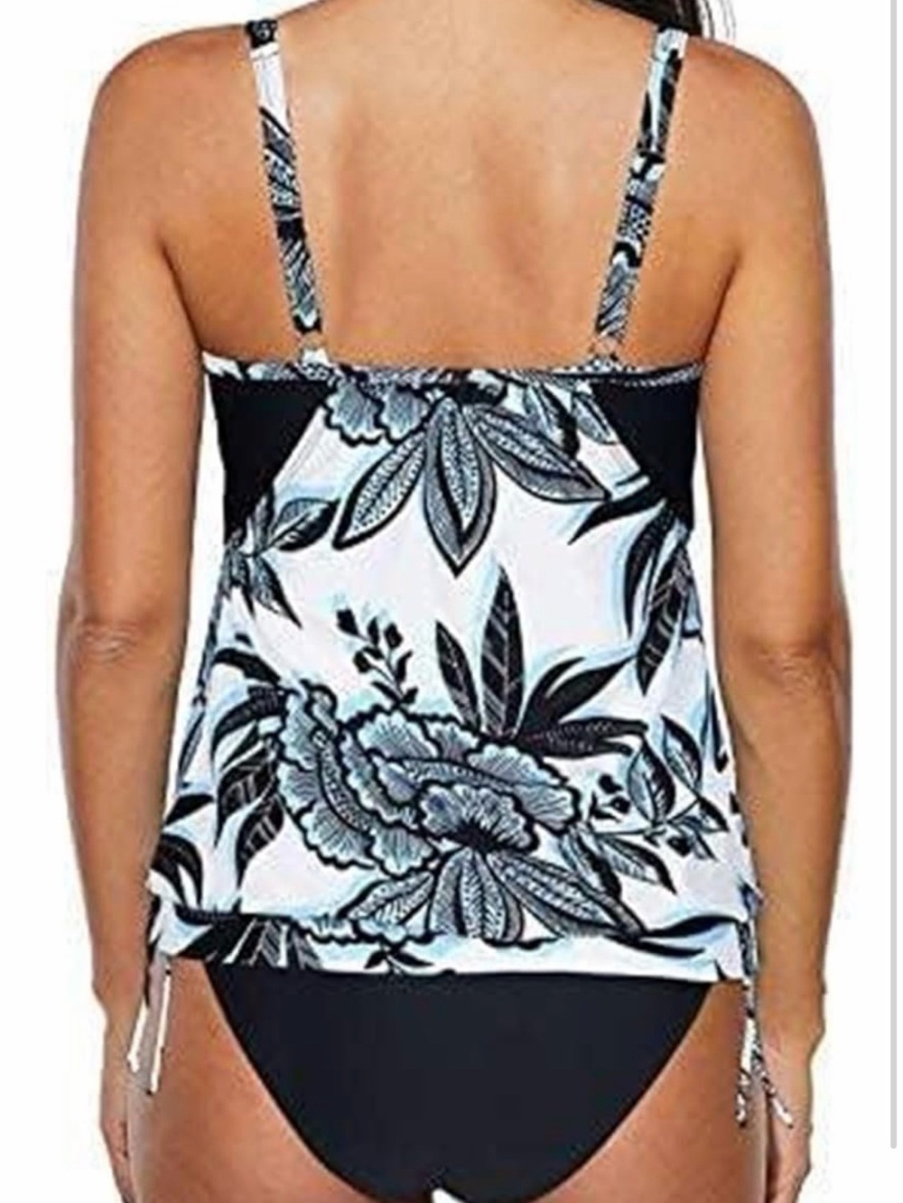 Source Unknown Black & White Floral Tankini with Light Blue Accents - Picture 2 of 4